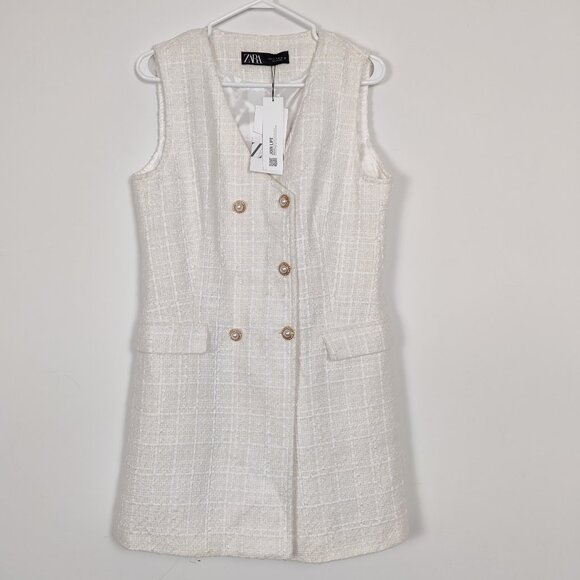 Zara NEW Women's Vest Size M White Long V Neck Business Casual Quiet Luxury Chic - Picture 1 of 11